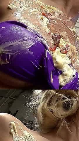 Horny Blonde Step Sisters Smeared with Vanilla Cream and Masturbates Pussy
