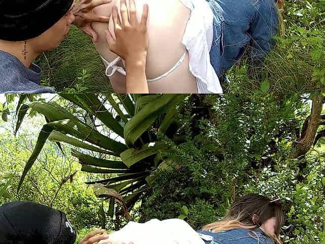 Real pair gets to have sex outdoors, booty-licking and spunk flow