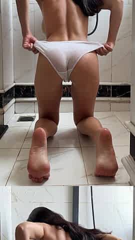 Pee Through White Panties and Soaking Them, Wet Pussy and Ass