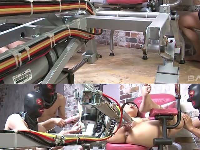 Tied up Asian hooker gets her pussy punished by several perverted dudes
