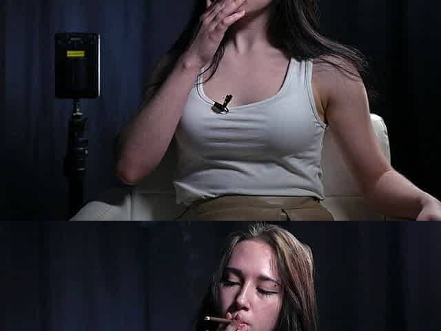 Brunette Teen Is Smoking Cork 100mm Cigarette
