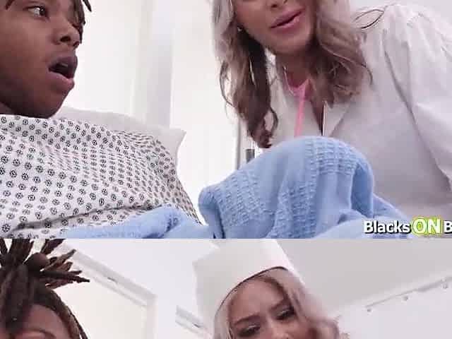 Blond nurse butt screwed by ebony patient