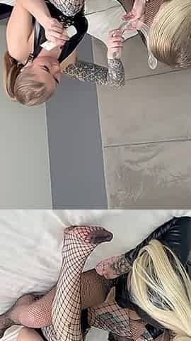 Two Tatted Blondes Wears Latex and Fucks Hard.