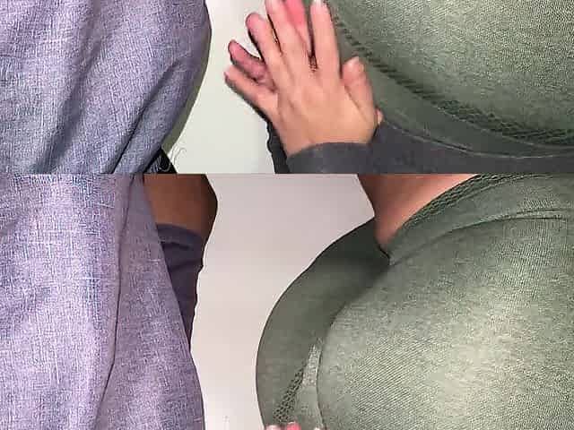 This babe Inadvertently Grabs a Stranger's Penis Whilst Expecting in Line