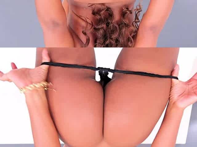 Ebony slut worships colombian cock