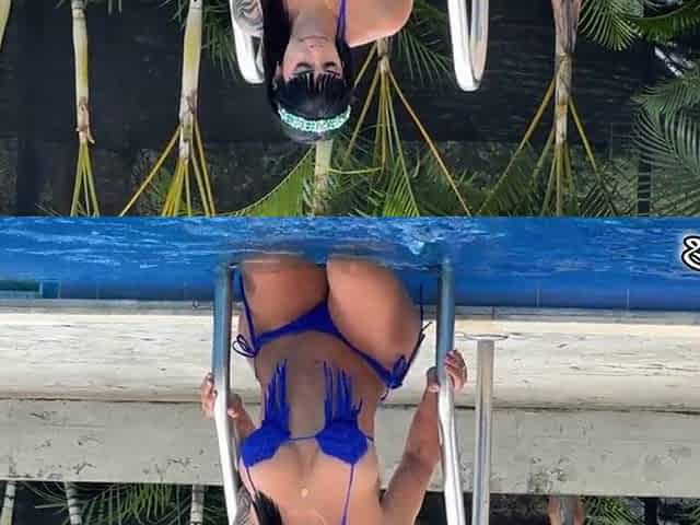 SayaFit seduces neighbour in a marvelous bikini and her large Latin chick butt by the pool - anal