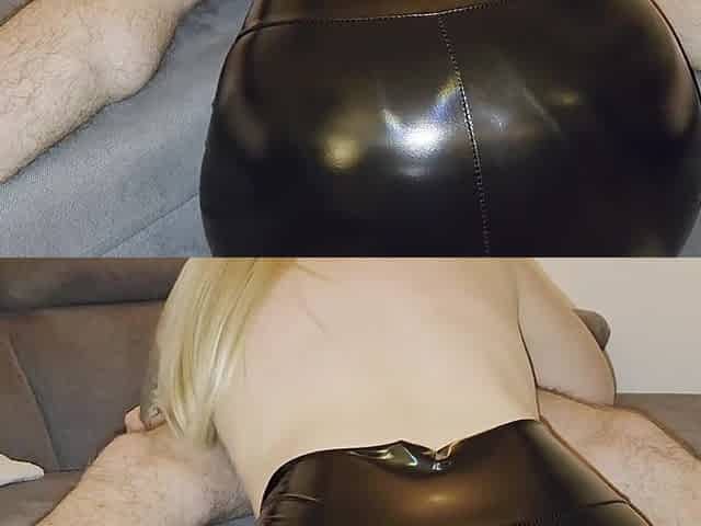 Schoner Blowjob In Glanzender Lederleggings Und Auf Den Arsch Gespritzt