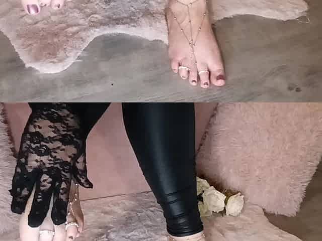 Sensual Foot Play, Black Lace & Golden Jewelry