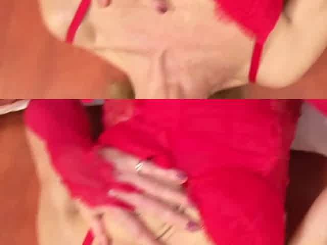 Mature Red Lingerie Dildo Play Fuck by Black Stud