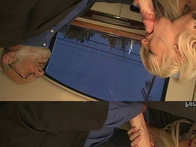Skinny blonde gets nailed by older guy