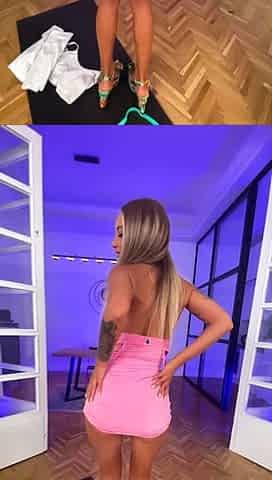 Sexy Monika Fox In Pink Dress Posing And Strip
