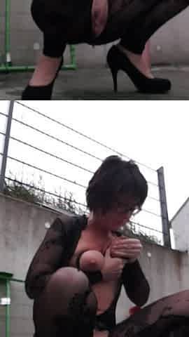 Squirt on Balcony in Hot Dress
