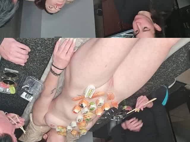 Serving sushi off of my naked skinny body - body sushi - NYOTAIMORI