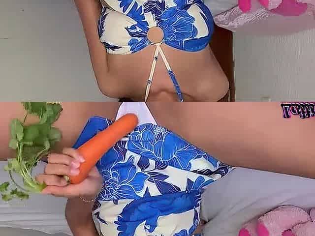 The vegetarian went also far this time! This babe came whilst the carrot was going into her snatch.