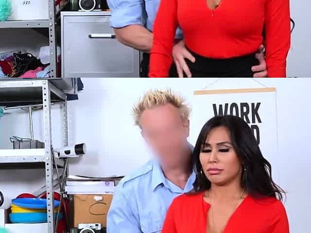 Latina milf suspect with butt plug gags on officers dick