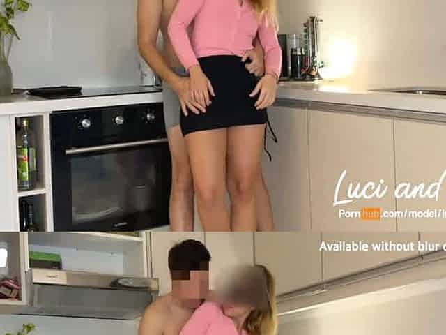 Real duo in the kitchen having standing doggystyle hook-up and spunking on the woman's big backside - homemade XXX!