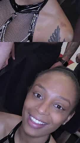 Curvy Ebony Gets Her Face and Mouth Sprayed with Cum