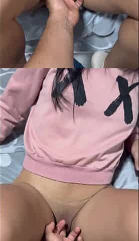 Ebony-haired gal with tiny melons gets creamy, gripping groans