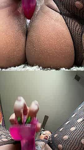 black creamy drippy vagina & a charming pink sex-toy