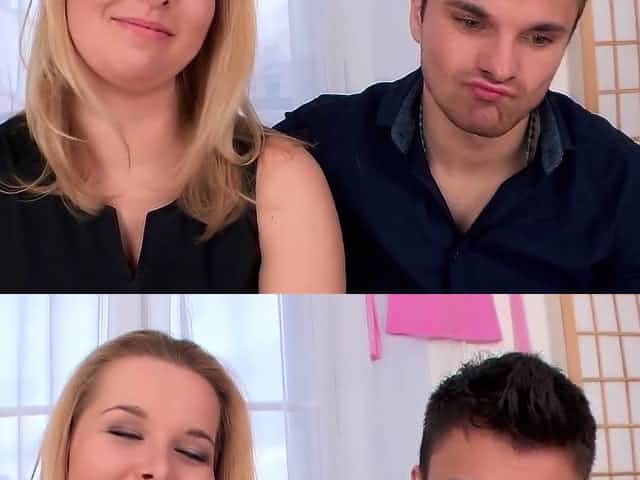 Chubby housewife fucks a stranger while cuckold husband is w