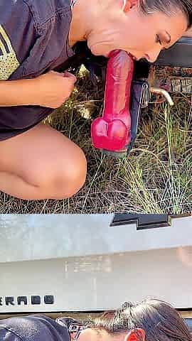 This mother I'd like to fuck Bangs Her Truck in Public