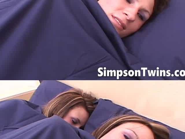 Twin sluts get pussy toyed on the bed side by side in POV