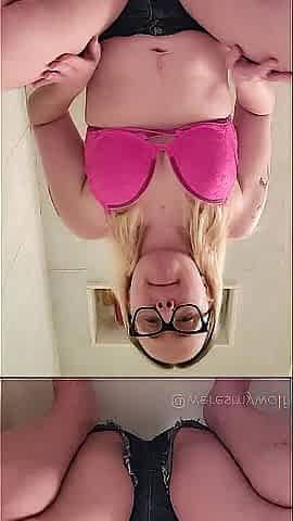 Golden-haired Angel rubs herself in advance of Desperately Pissing in her Jean Shorts