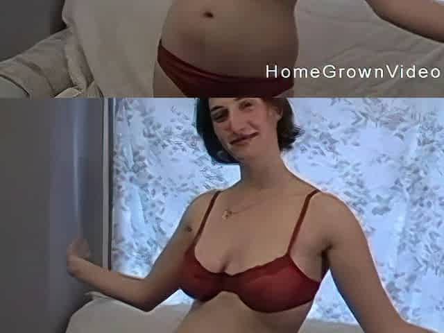 Horny brunette wears sexy red lingerie for fucking without mercy