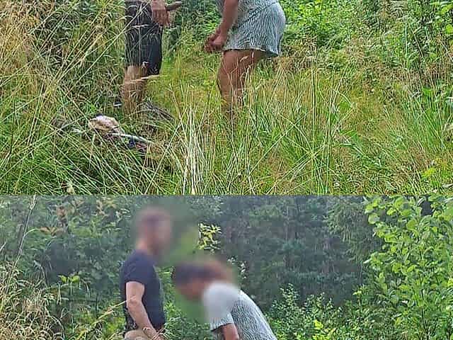 Concupiscent wife doggystyle at forest