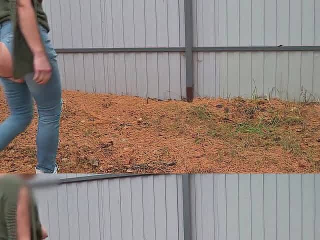 pissing with a meaty stream on the street by the fence 4K