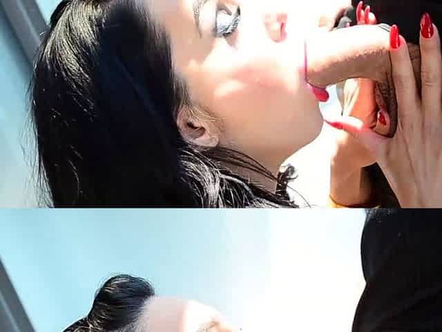Cumshot for brunette after pov blowjob