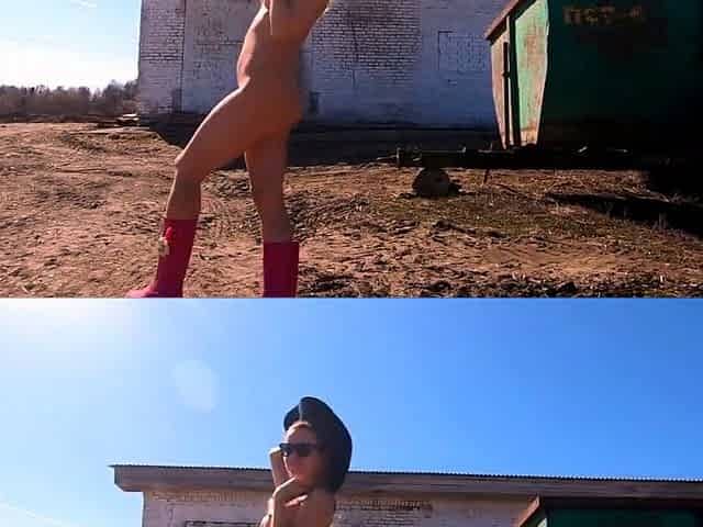 Naked Blonde Russian Teen Walks on the Farm
