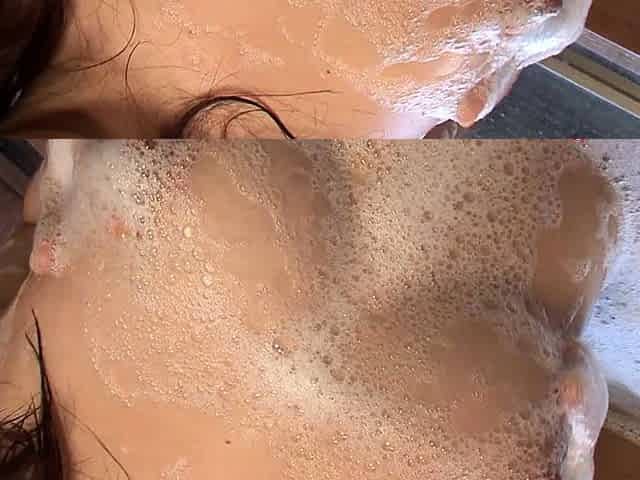 Asian cutie wash her big boobs and hairy cunt