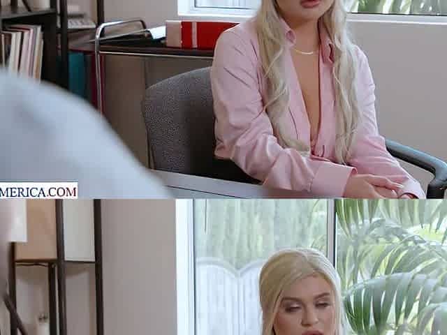 Busty blonde London Laurent fucks and sucks her boss's big cock to keep her job