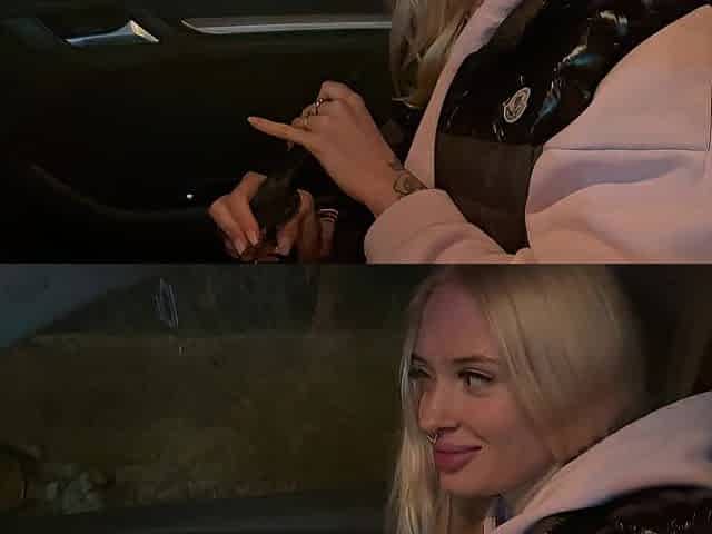 Enjoyable golden-haired on the highway. Sex in car