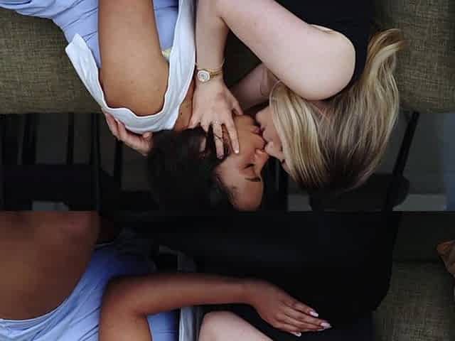 Horny wife and busty homewrecker thought they were home