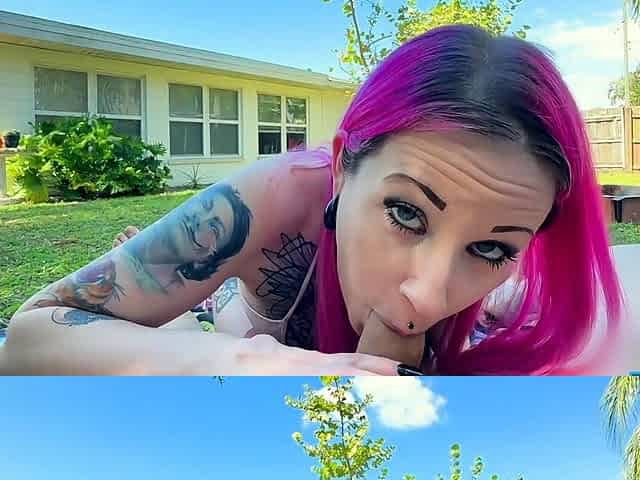 Tatted Babes Backyard Cock And Cum Feast