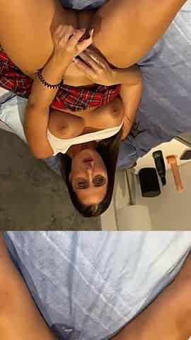 Gorgeous Buxom PAWG In School Uniform Toys Her Pussy & Enjoys Wild Sex With Her BF