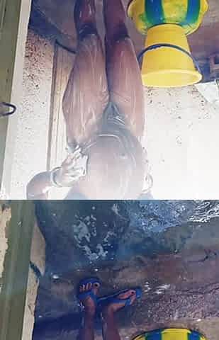Outdoor Bathing My Pregnant Girlfriend in Dirty Environment