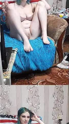 Cam model shoves her pants in her twat. Part 1