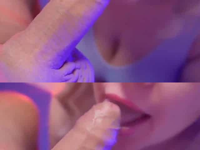Close-up oral-job ASMR with large ejaculation