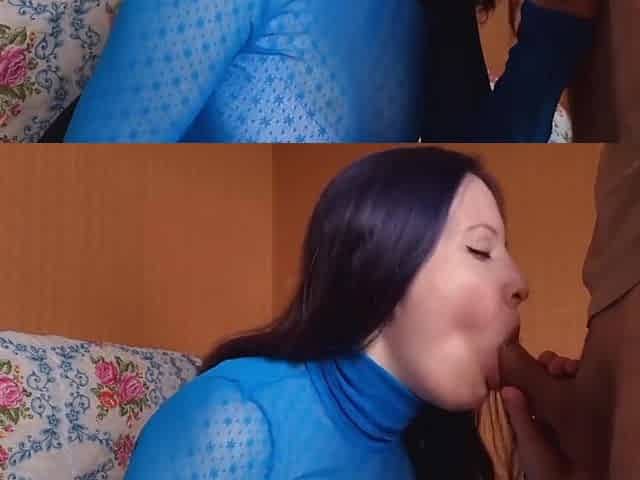 A Beautiful Bitch With Blue Hair Made Blowjob With Plump Lips