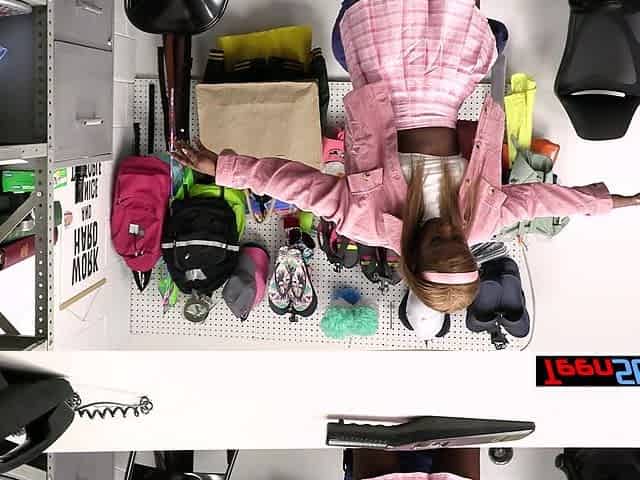 Reluctant ebony teen thief fucking a BWC