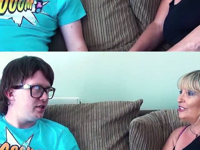 Lewd chubby blonde housewife rides strong cock of nerdy gamer