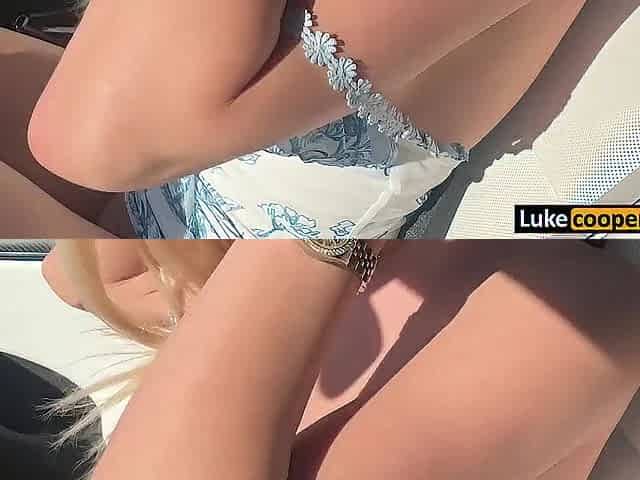 Hottest Blond Model Large Bazookas and Large Booty Drilled In Self Driving Tesla - Frances Bentley