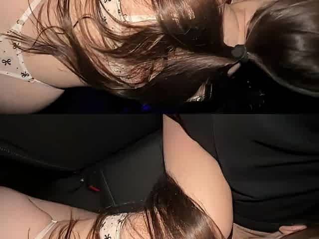 A gorgeous brunette hair with a large booty is having sex in a stranger's car.