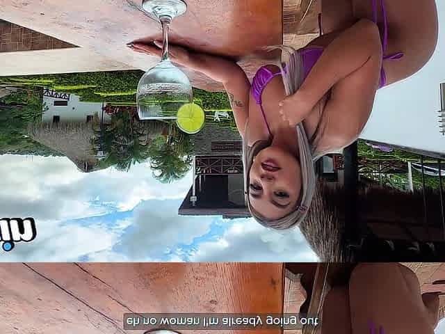 Boss screws golden-haired Colombian small with large melons in the pool of a resort - Naty Delgado
