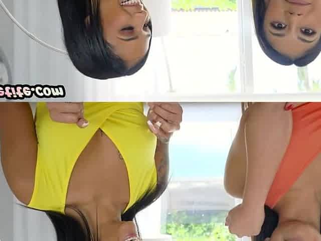 Petite horny babes cockriding lucky guy