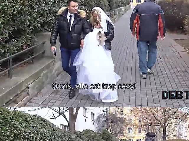 DEBT4k. Debt collector bangs the bride in white costume