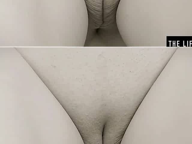 Breathtaking golden-haired explores her body and masturbates her bald vagina